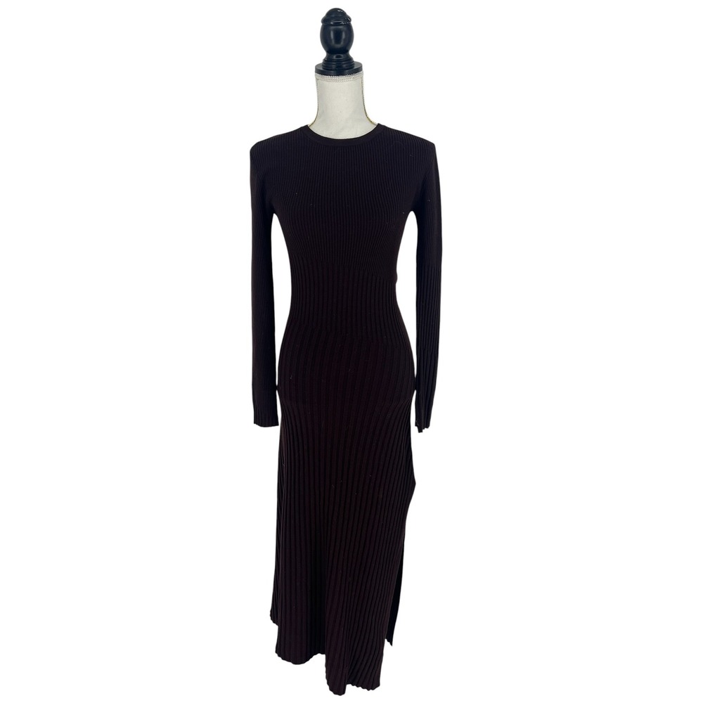 A.L.C. Emmalynn Rib Knit Merino Wool Midi Dress Brown Size Small - Picture 2 of 16